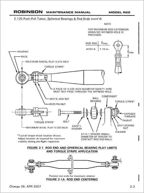 Figure 3: Robinson maintenance manual spherical bearing limits